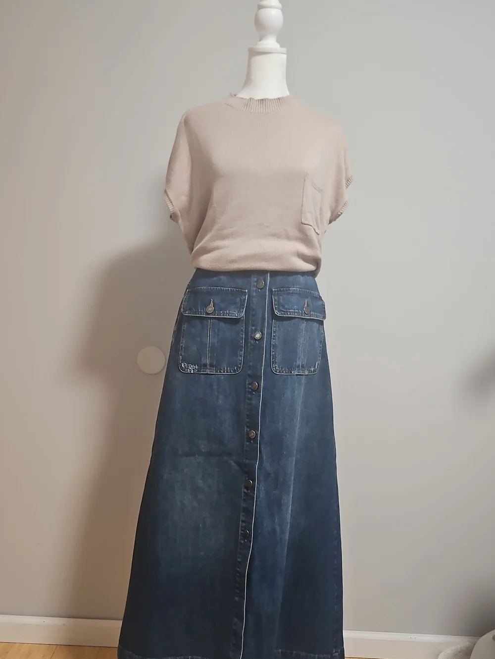 Gaelle Paris Denim Button-Front Maxi Skirt - Dark Blue